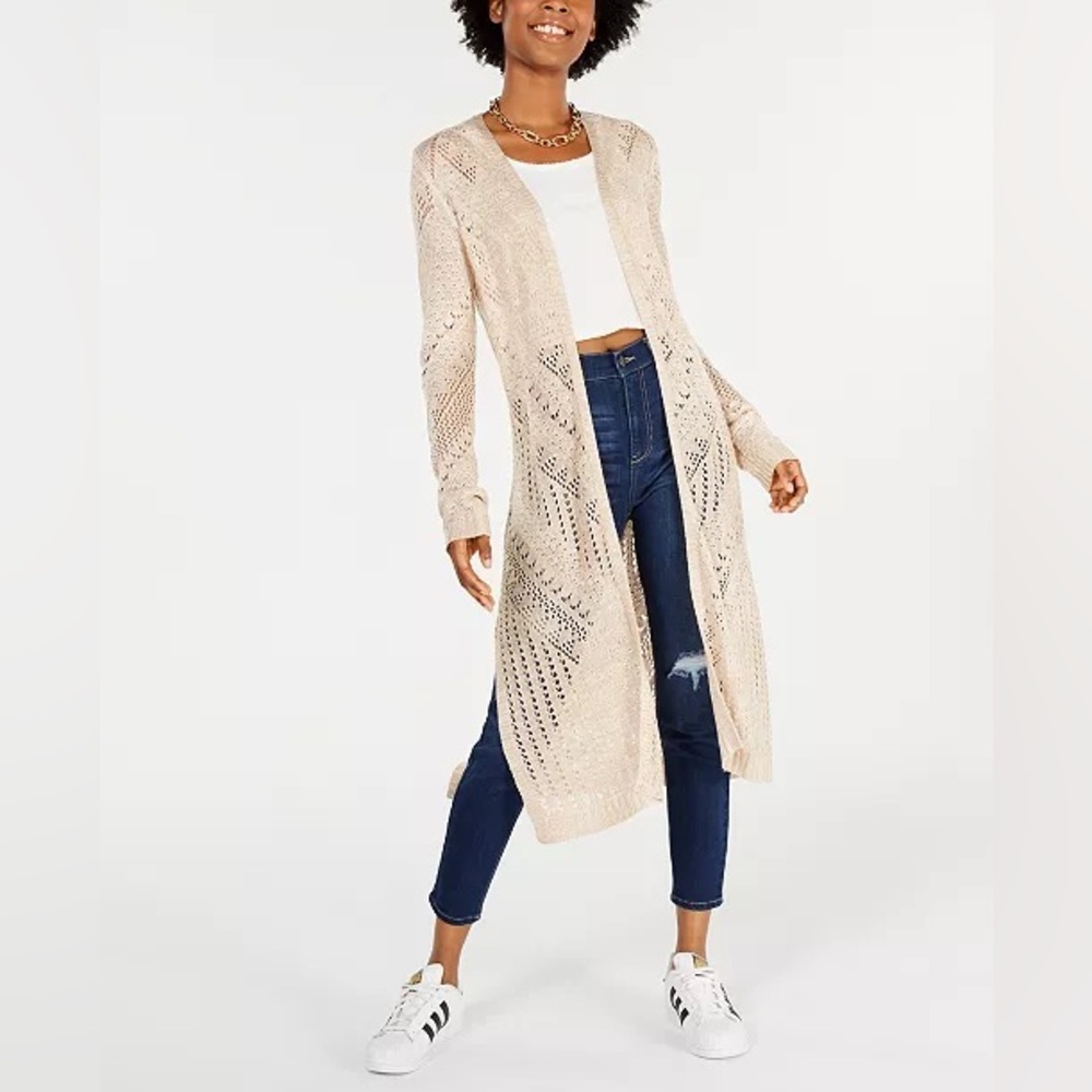 Hooked Up by IOT Cream Open front Duster Cardigan